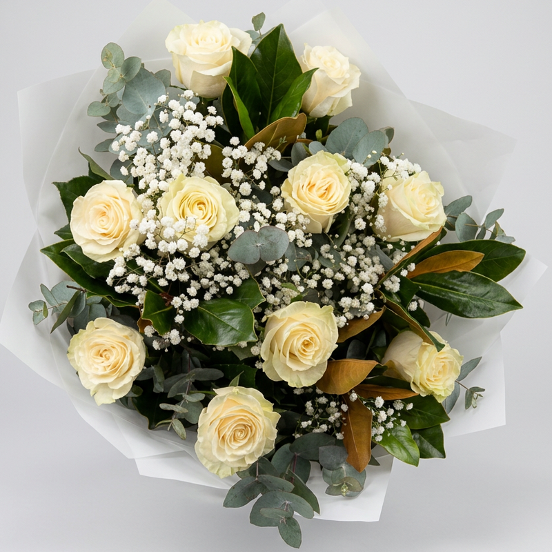 Ivory Dozen Roses Bouquet