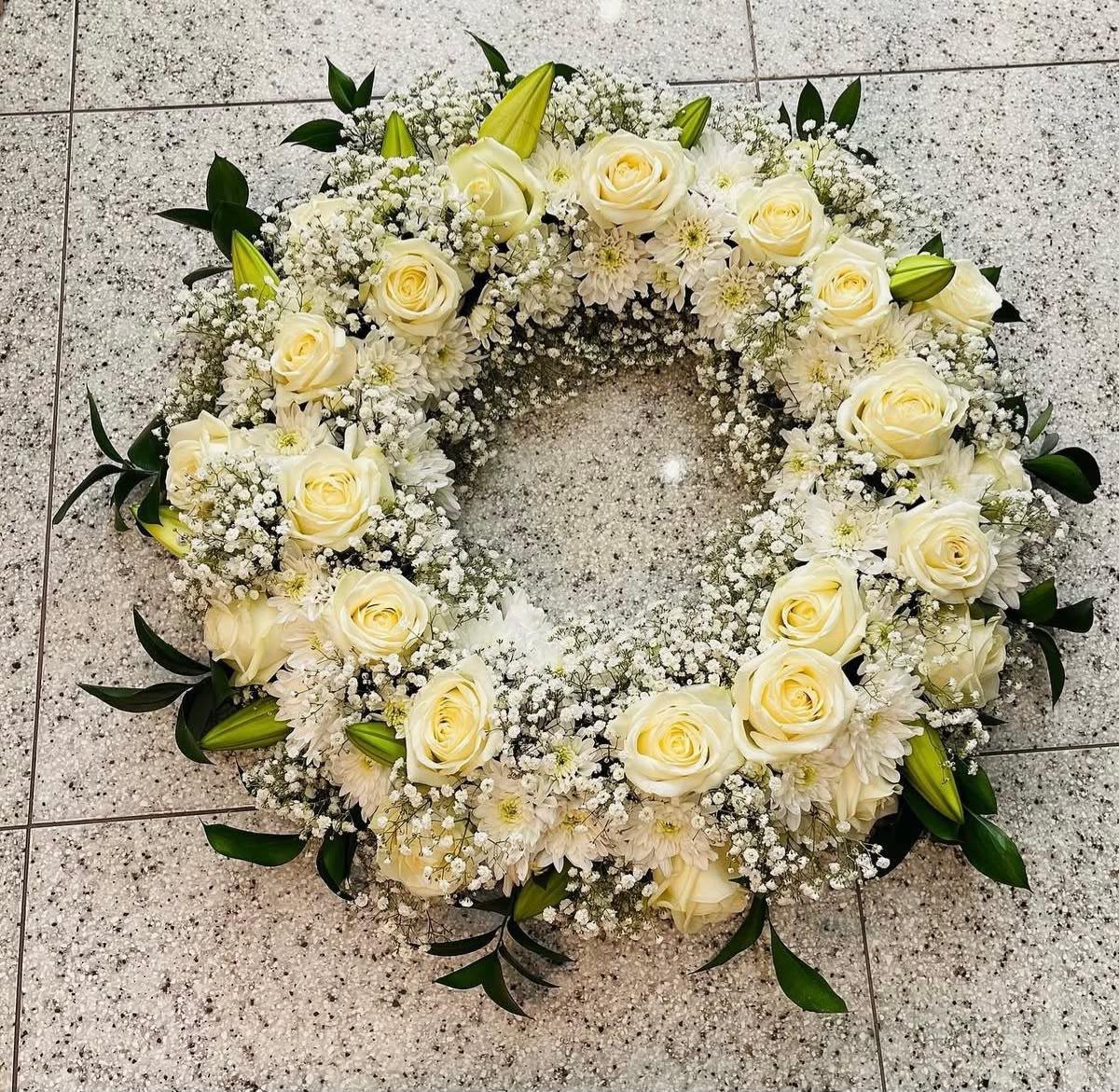 White Roses Funeral Arrangement