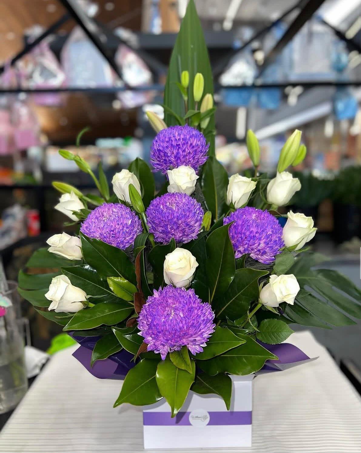 Purple Love Box Arrangement
