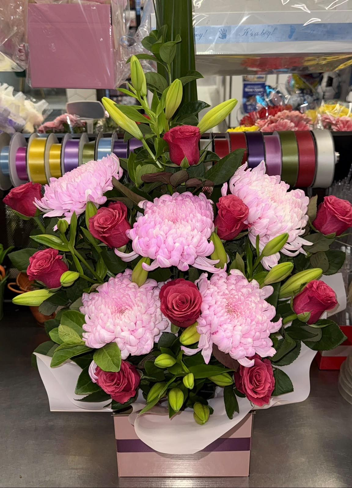 Rosy Bloom Box Arrangement