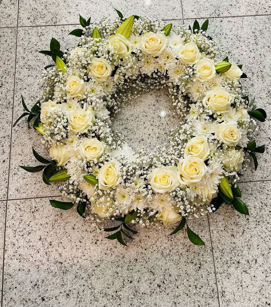 White Blossom Roses Wreath