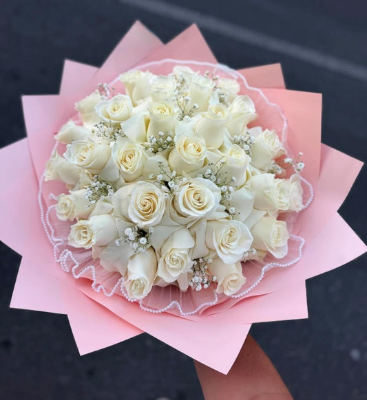 White Velvet Roses Bouquet